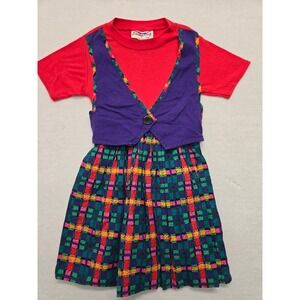 Vintage Emily West Girls‎ Dress Plaid Purple Vest Outfit Size 10 Kids